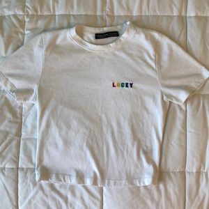White cropped “lucky” tee